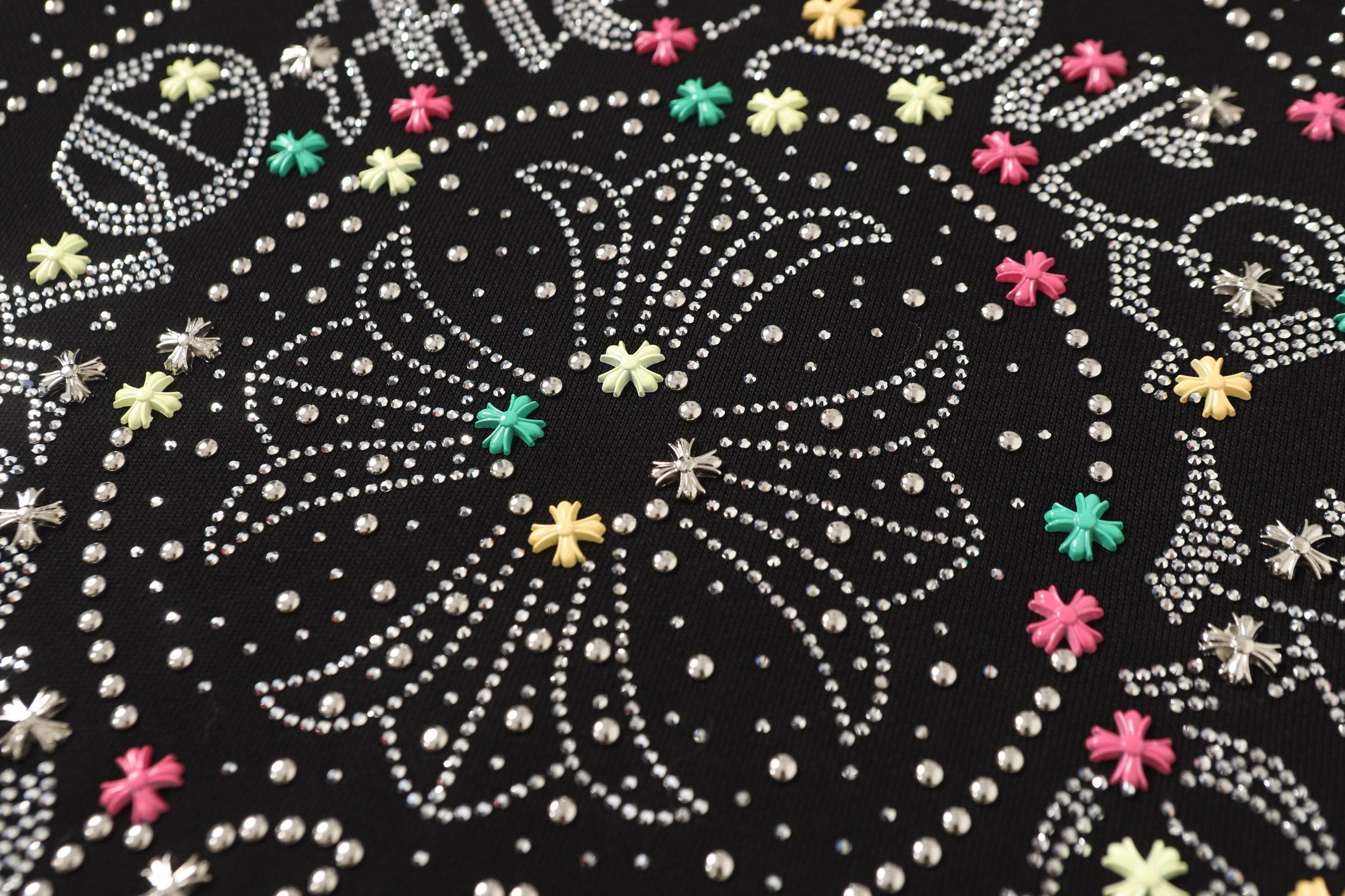 Colorful Rhinestone Hoodie - Black Gothic Street Sweatshirt 2608